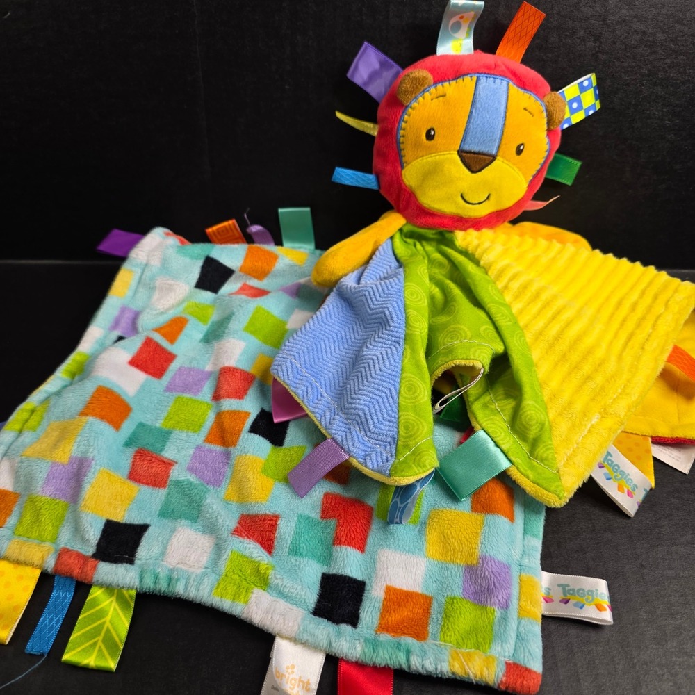 Bright Starts Taggies Lion Lovey Security Blanket and Square Sensory Blanket Set